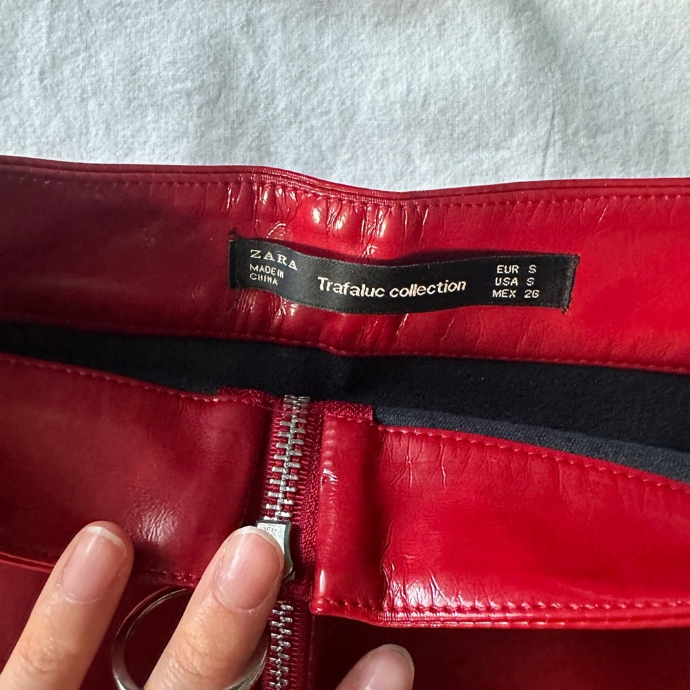 Zara red faux leather mini skirt